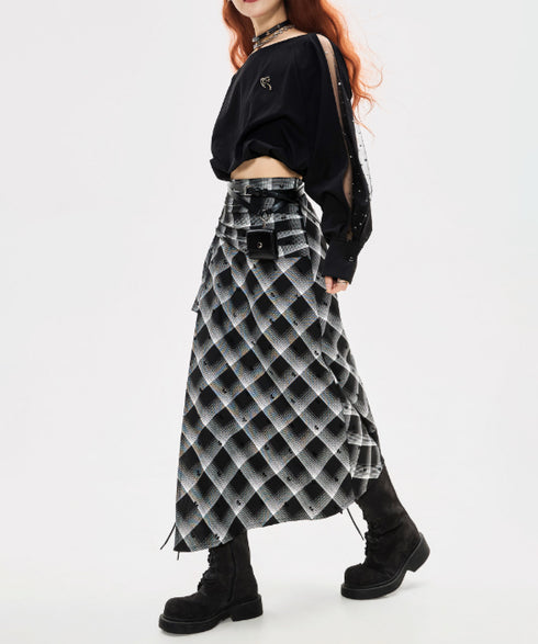 Check Draped Layer Skirt